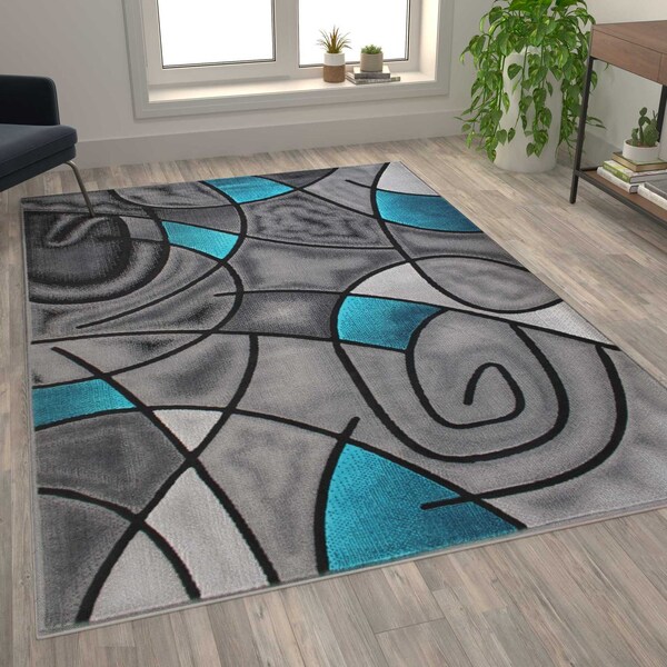 Flash Furniture Turquoise 6' x 9' Abstract Design Accent Area Rug ACD-RGTRZ860-69-TQ-GG - main